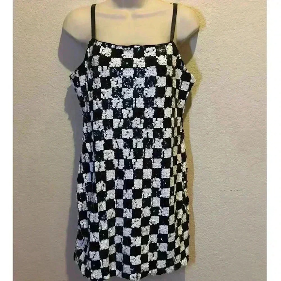 Lily Rose Womens XL Checkerboard Sequined Mini Slip Dress Holiday New Year Party - Picture 2 of 10